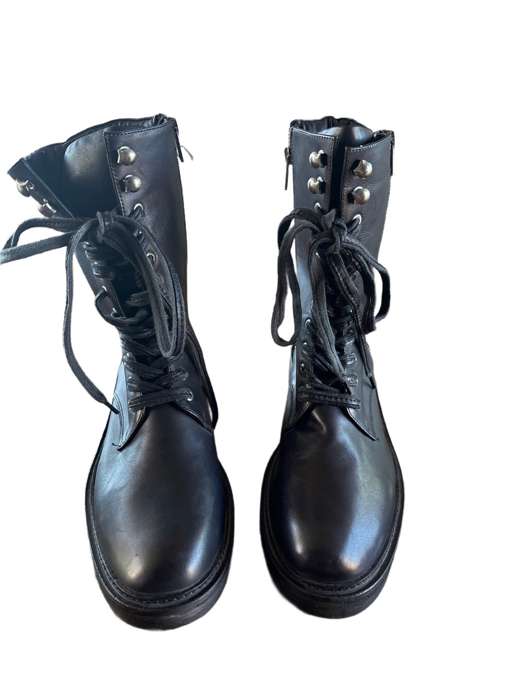 Vintage Foundry Black Lace-Up Leather Ankle Boots with Side Zip Size 9 - Picture 2 of 7